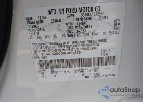 2009 Ford Edge Limited from USA, damaged, VIN 2FMDK39C59BA64679